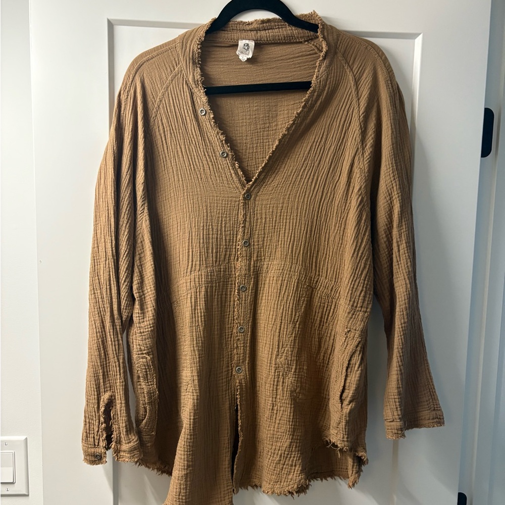Brown Button-Up Crinkled Shirt